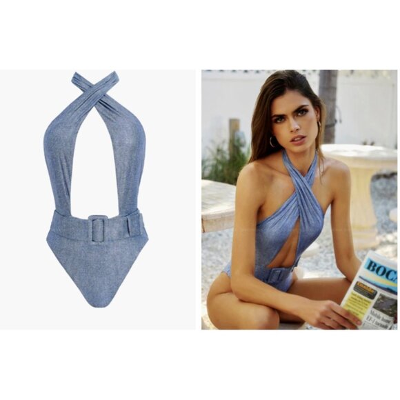 PilyQ Alex One Piece Belted Swimsuit Blue ( M ) - Picture 4 of 4